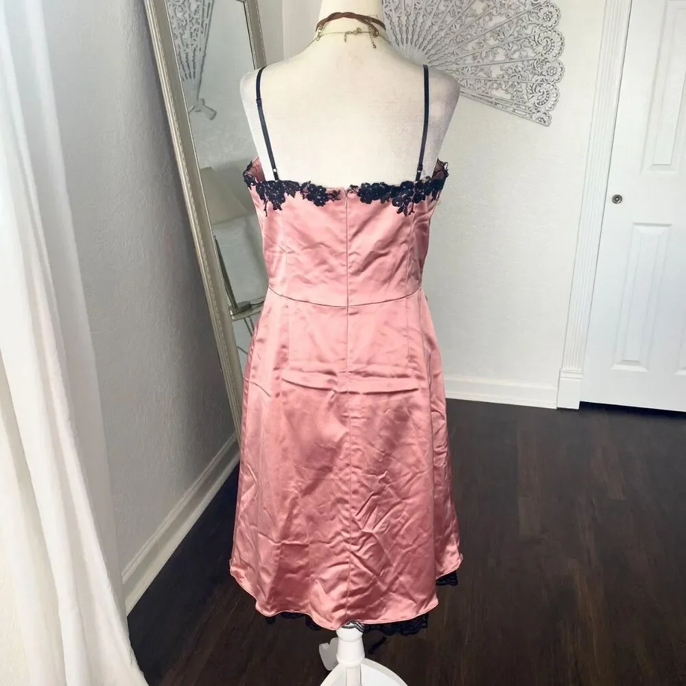 Papell Boutique Pink Black Ethereal Beaded Lace Midi Prom Formal Dress US 10 / M